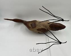 Hand-carved Driftwood Sculpture Bird on Steel Legs Branded JPM'88 James P. Morton