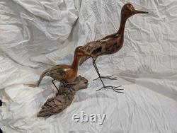 Hand-carved Driftwood Sculpture Bird on Steel Legs Branded JPM James P. Morton X2