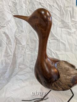 Hand-carved Driftwood Sculpture Bird on Steel Legs Branded JPM James P. Morton X2