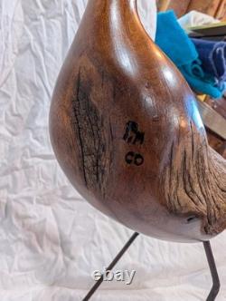 Hand-carved Driftwood Sculpture Bird on Steel Legs Branded JPM James P. Morton X2