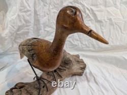 Hand-carved Driftwood Sculpture Bird on Steel Legs Branded JPM James P. Morton X2