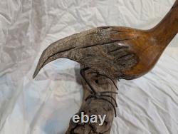 Hand-carved Driftwood Sculpture Bird on Steel Legs Branded JPM James P. Morton X2
