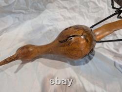 Hand-carved Driftwood Sculpture Bird on Steel Legs Branded JPM James P. Morton X2