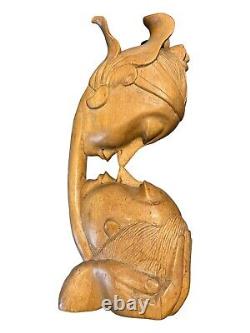 Hand carved Indonesian Wood Sculpture Couple Kissing Romantic Folk Art Antique