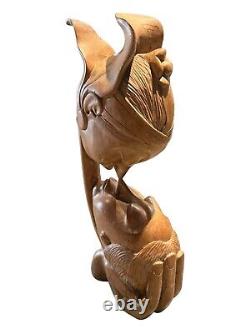 Hand carved Indonesian Wood Sculpture Couple Kissing Romantic Folk Art Antique