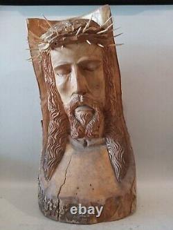 Hand carved folk art BUST of JESUS CHRIST