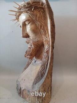 Hand carved folk art BUST of JESUS CHRIST