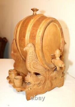 Hand carved vintage wood moonshine shot wine barrel dispenser sculpture Folk Art