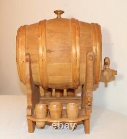 Hand carved vintage wood moonshine shot wine barrel dispenser sculpture Folk Art