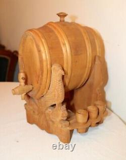 Hand carved vintage wood moonshine shot wine barrel dispenser sculpture Folk Art