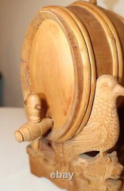 Hand carved vintage wood moonshine shot wine barrel dispenser sculpture Folk Art