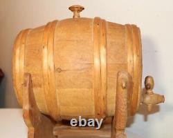 Hand carved vintage wood moonshine shot wine barrel dispenser sculpture Folk Art