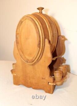 Hand carved vintage wood moonshine shot wine barrel dispenser sculpture Folk Art