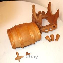 Hand carved vintage wood moonshine shot wine barrel dispenser sculpture Folk Art