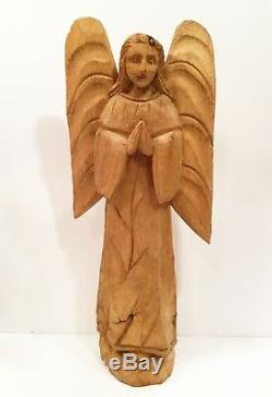 Hand carved wood angel. Rustic. Santo Folk art. Peaceful presence. 16 tall
