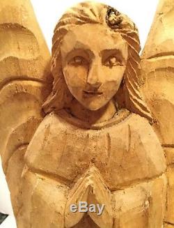 Hand carved wood angel. Rustic. Santo Folk art. Peaceful presence. 16 tall