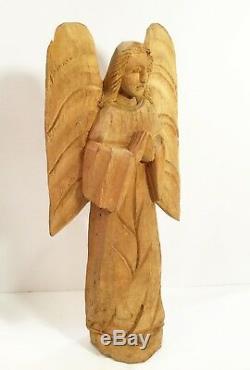 Hand carved wood angel. Rustic. Santo Folk art. Peaceful presence. 16 tall