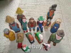 Hand carved wood figure Folk art Primitve Glen Harbin 15 various farmers old