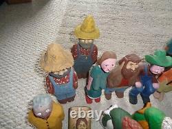 Hand carved wood figure Folk art Primitve Glen Harbin 15 various farmers old