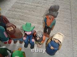 Hand carved wood figure Folk art Primitve Glen Harbin 15 various farmers old