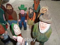 Hand carved wood figure Folk art Primitve Glen Harbin 15 various farmers old