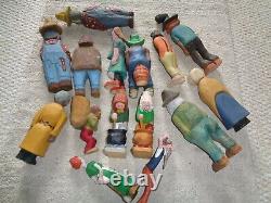 Hand carved wood figure Folk art Primitve Glen Harbin 15 various farmers old