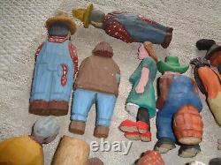 Hand carved wood figure Folk art Primitve Glen Harbin 15 various farmers old