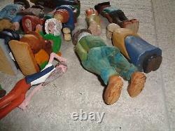 Hand carved wood figure Folk art Primitve Glen Harbin 15 various farmers old