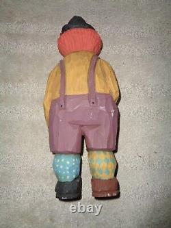 Hand carved wood figure Folk art Primitve Glen Harbin Circus clown colorful