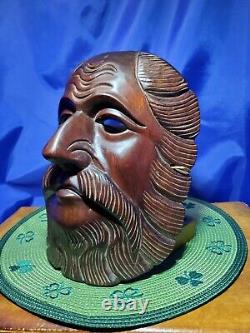 Hand carved wood folk art Decor Mask of Bearded Man