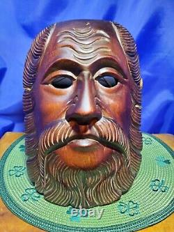 Hand carved wood folk art Decor Mask of Bearded Man