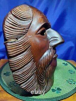 Hand carved wood folk art Decor Mask of Bearded Man