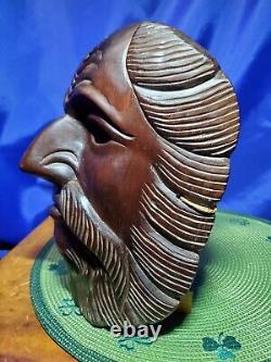 Hand carved wood folk art Decor Mask of Bearded Man