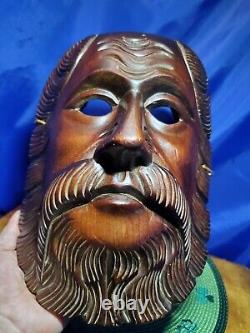 Hand carved wood folk art Decor Mask of Bearded Man