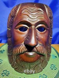 Hand carved wood folk art Decor Mask of Bearded Man