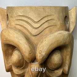 Hand carved wood wooden Oni Demon Mask Devil wall decor souvenir Folk Art