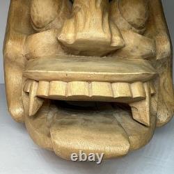 Hand carved wood wooden Oni Demon Mask Devil wall decor souvenir Folk Art