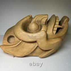 Hand carved wood wooden Oni Demon Mask Devil wall decor souvenir Folk Art