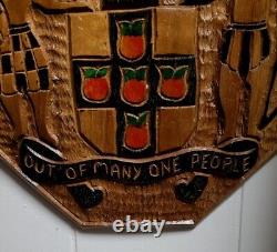 Handcarved Jamaica Wood Carving Wall Hanging Folk Art Coat of Arms Unsigned