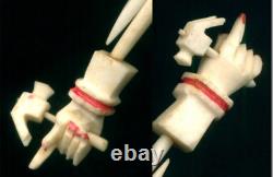 Handmade Carved Folk Art Antique Hand Hammer Moveable Cow Bone Pointers Needles
