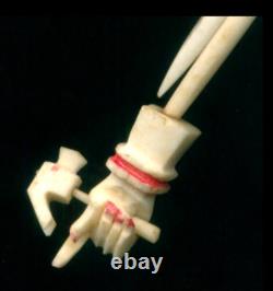 Handmade Carved Folk Art Antique Hand Hammer Moveable Cow Bone Pointers Needles