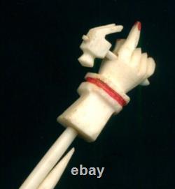 Handmade Carved Folk Art Antique Hand Hammer Moveable Cow Bone Pointers Needles