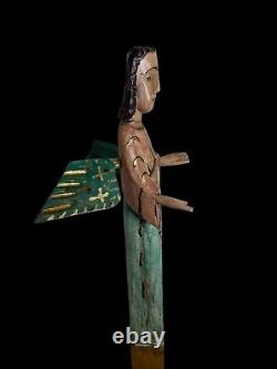 Handmade, Carved and Painted Rustic Guardian Angel 24 1/2 Tall Vintage Folk Art