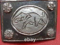 Handmade Folk Art Iron Belt Buckle Elephant Figure Silver Inlay Work