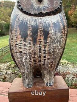 Handsome Detailed Vintage Folk Art Wood Owl Decoy Nicely Carved and Painted