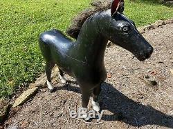 Handsome Large 24 Antique American Folk Art Wood Carved Horse Carving