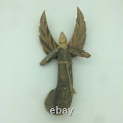 Hector Rascon Folk Art Angel Carving Signed Wood Sculpture New Mexico Santo