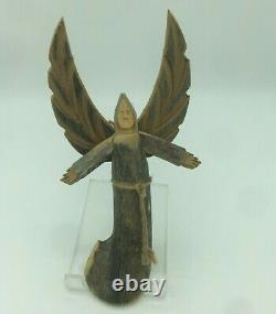 Hector Rascon Folk Art Angel Carving Signed Wood Sculpture New Mexico Santo