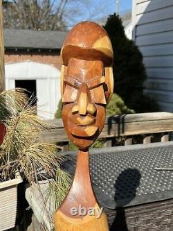 Henry Wallace Wood Carving Signed Bahamas 1989 Cubist Caribbean Folk Art Tiki