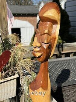 Henry Wallace Wood Carving Signed Bahamas 1989 Cubist Caribbean Folk Art Tiki